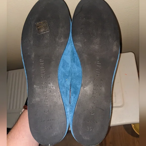 Charles Philip Milan Turquoise Blue Suede Tassel Loafers size 8.5​ - Picture 5 of 15